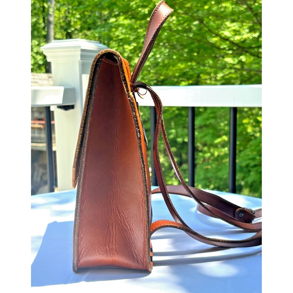 WILL Full Grain Leather Simple Backpack Purse Tan Unlined Magnetic Closure EUC - Picture 3 of 16
